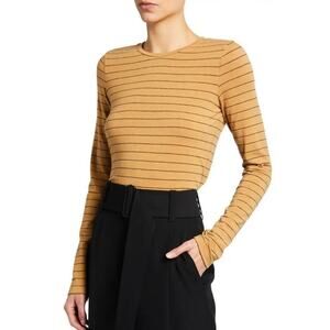 Vince Striped Long Sleeve Top Size S Cotton Wool Blend Mustard Yellow Black